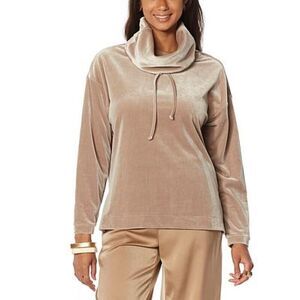 Marla WYNNE LOUNGE STRETCH VELVET TURTLE neckTOP BLACK 3X